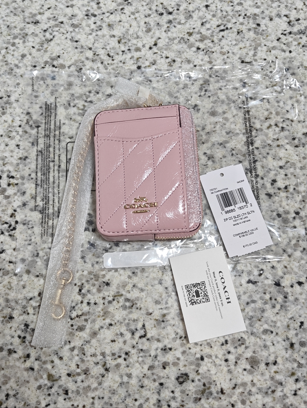 Coach Zip Card Case With Quilting (carnation, gold)
